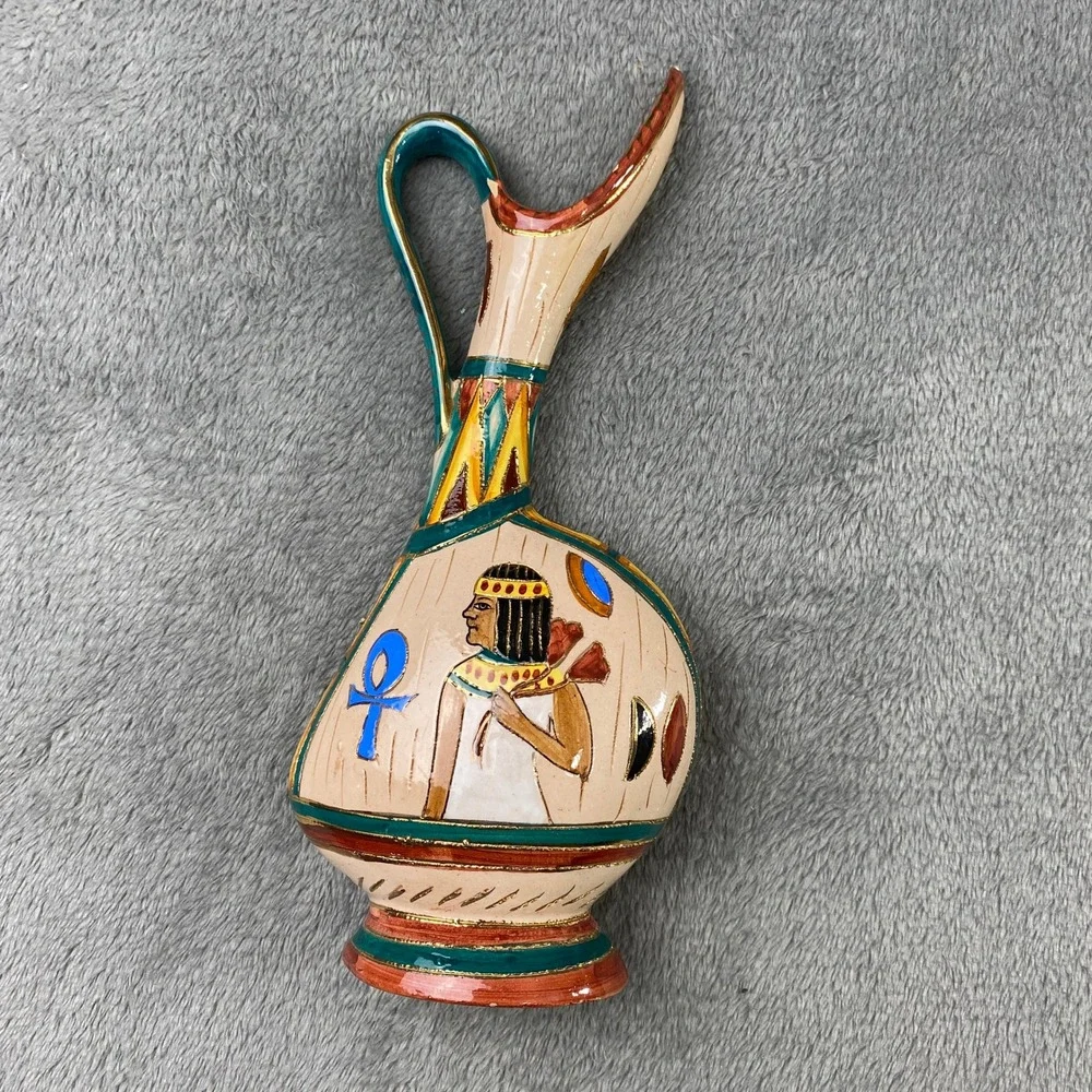VTG‎ S Volpi Deruta Italian Ceramic Egyptian Pitcher Jug 1940'sHand Painted RARE